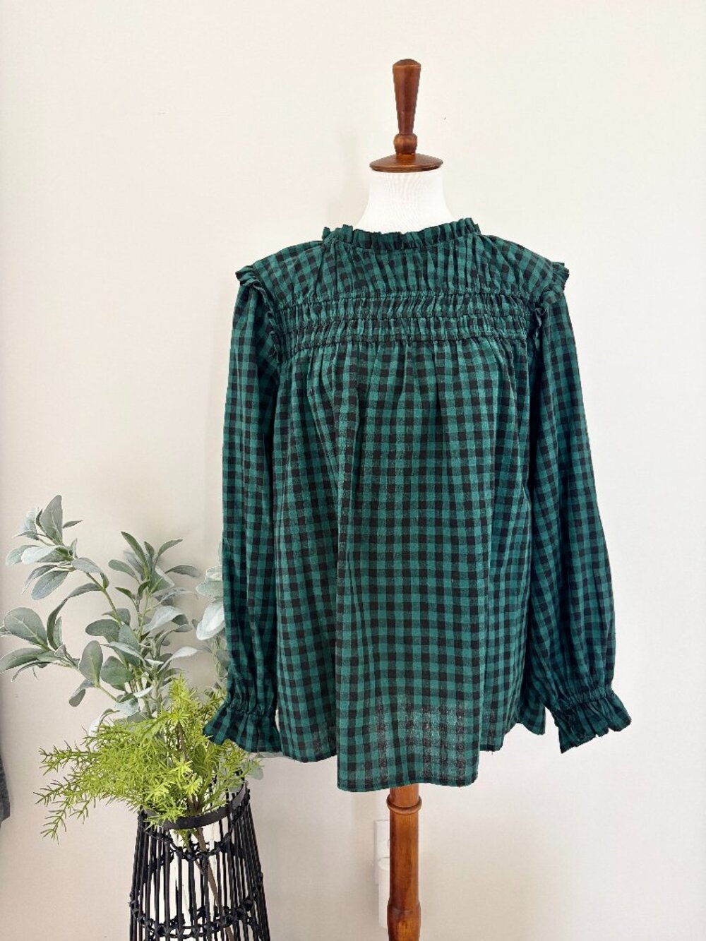 Green Gingham Top